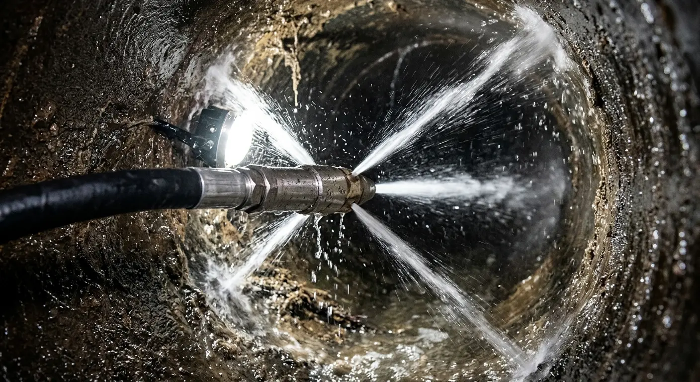 High-pressure hydro jetting nozzle cleaning sewer pipe for Sewer Line Relining in Storm Lake